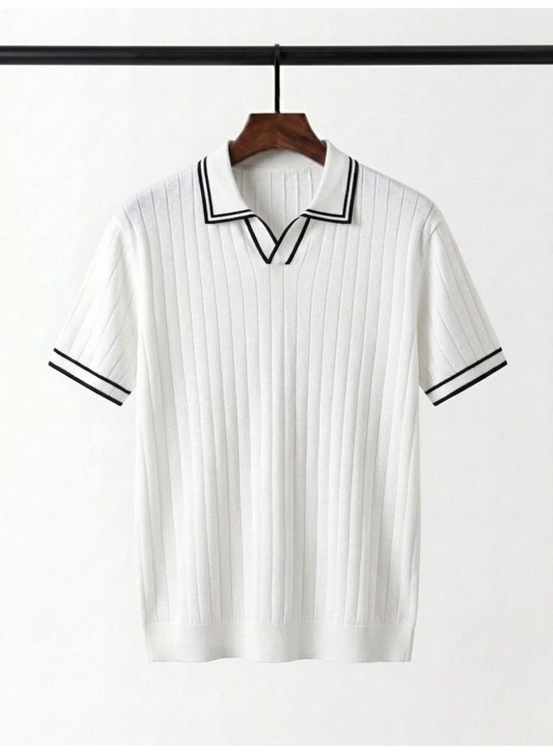 Hikes Premium Ribbed Viscose Polo T-Shirt for Men Soft Breathable Short Sleeve Elegant Casual Wear - Image 4