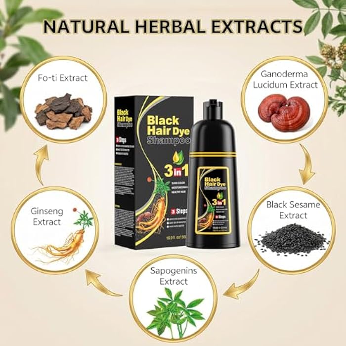 JUANCHI Black Hair Dye Shampoo 3 in1, Black Shampoo Hair Dye for Gray Coverage, Natural Hair Color for Women Men, Herbal Formula, Ammonia-free - Image 3