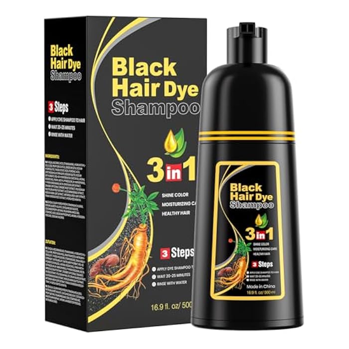 JUANCHI Black Hair Dye Shampoo 3 in1, Black Shampoo Hair Dye for Gray Coverage, Natural Hair Color for Women Men, Herbal Formula, Ammonia-free - Image 1
