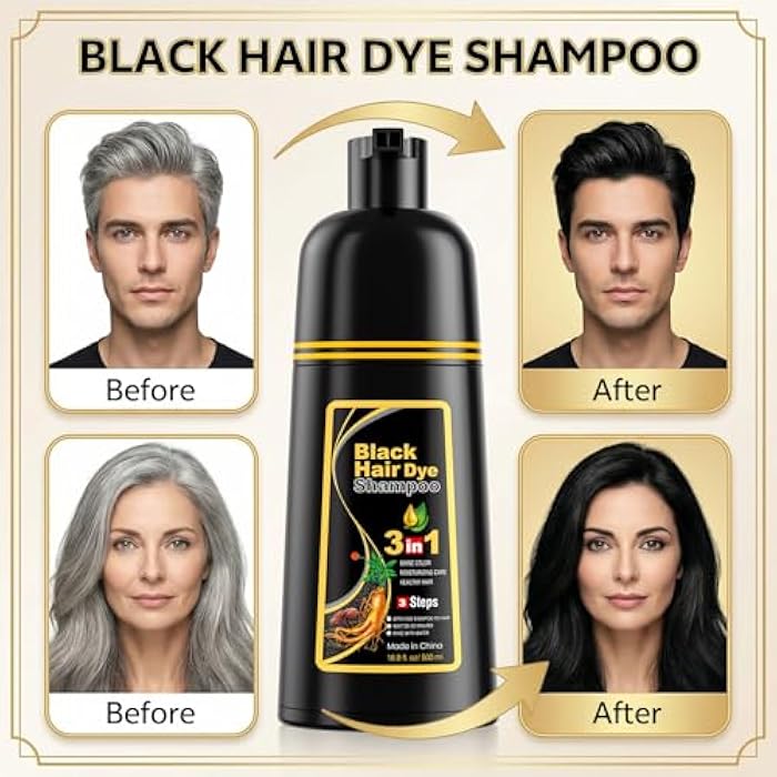 JUANCHI Black Hair Dye Shampoo 3 in1, Black Shampoo Hair Dye for Gray Coverage, Natural Hair Color for Women Men, Herbal Formula, Ammonia-free - Image 2