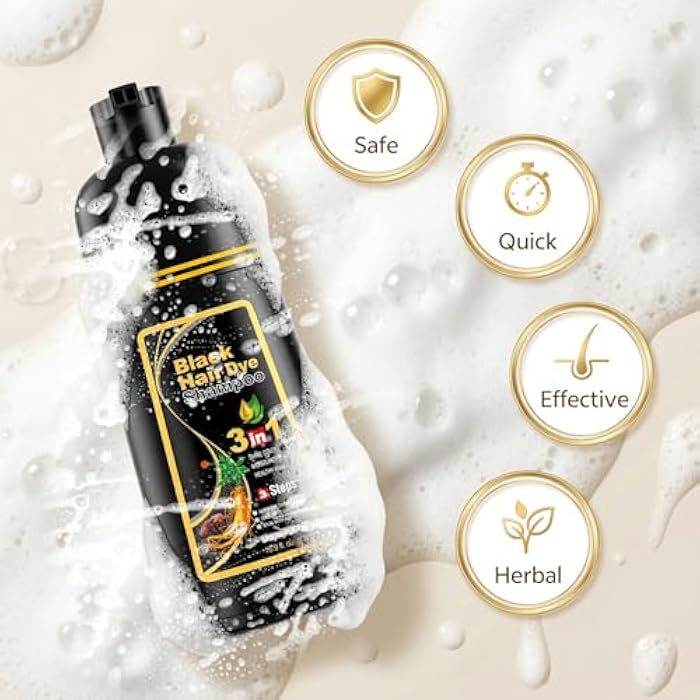 JUANCHI Black Hair Dye Shampoo 3 in1, Black Shampoo Hair Dye for Gray Coverage, Natural Hair Color for Women Men, Herbal Formula, Ammonia-free - Image 4