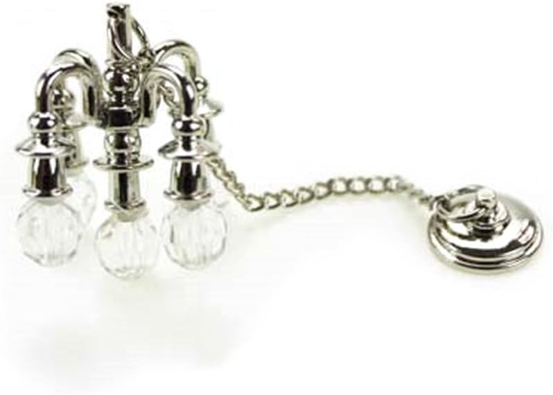 klarako Dollhouse Chandelier Miniature Electric Ceiling Light, Battery Operated Lamp, /12th Dolls House Furnishings and Accessories, Silver - Image 2