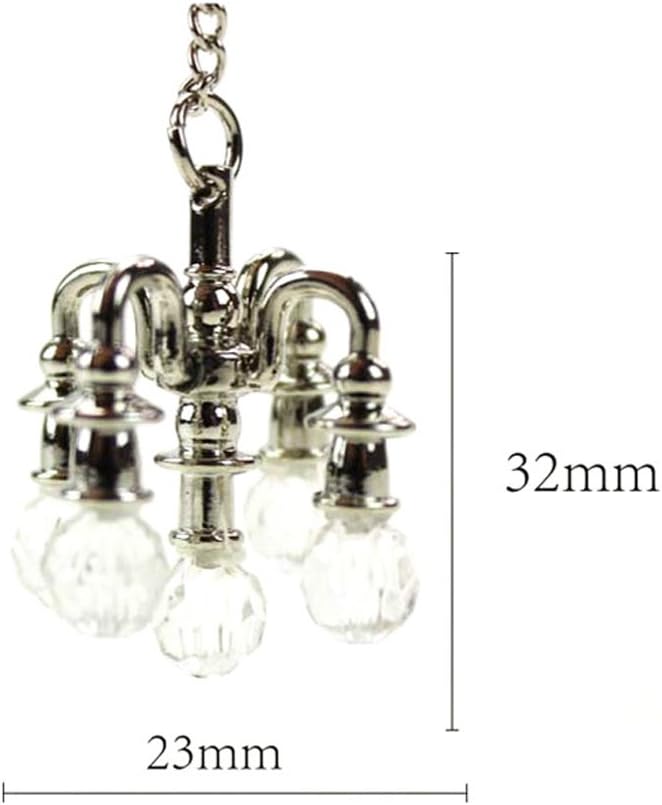 klarako Dollhouse Chandelier Miniature Electric Ceiling Light, Battery Operated Lamp, /12th Dolls House Furnishings and Accessories, Silver - Image 4