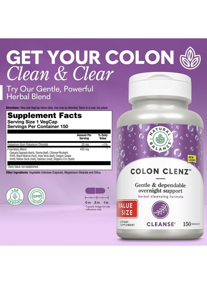 Natural Balance - Natural Balance Colon Clenz | Herbal Colon Cleanse & Detox Supplement | Gentle & Dependable Overnight Formula (150 CT) - Image 1