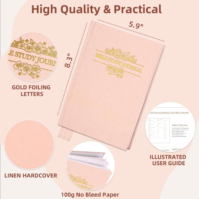 XKDOUS Bible Journal Church Notes Journal, Bible Notebooks Study Supplies, Sermon & S.O.A.P Bible Study Journals for Note Taking, Christian Notebook for Women with Notes and Tabs, Linen Pink - Image 2