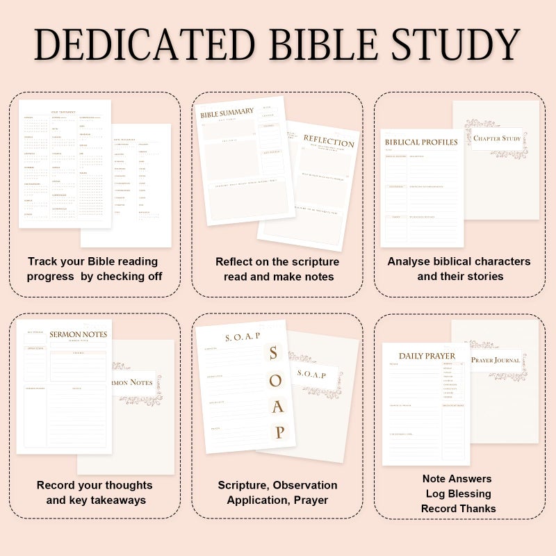 XKDOUS Bible Journal Church Notes Journal, Bible Notebooks Study Supplies, Sermon & S.O.A.P Bible Study Journals for Note Taking, Christian Notebook for Women with Notes and Tabs, Linen Pink - Image 4