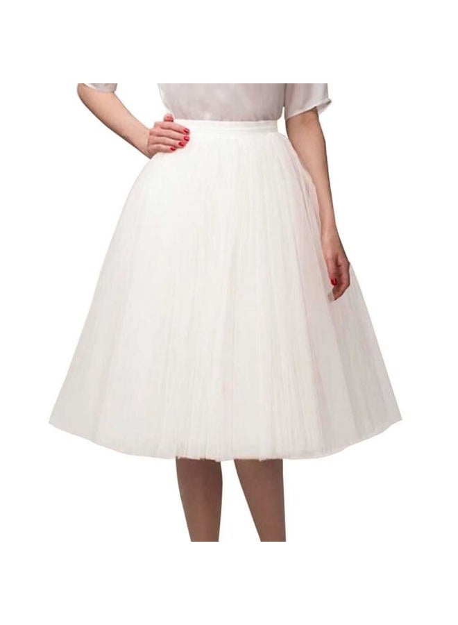WDPL Women's A Line Short Knee Length Tutu Tulle Prom Party Skirt, White, L - Image 1