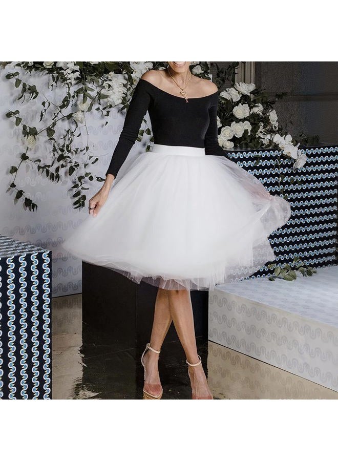 WDPL Women's A Line Short Knee Length Tutu Tulle Prom Party Skirt, White, L - Image 2