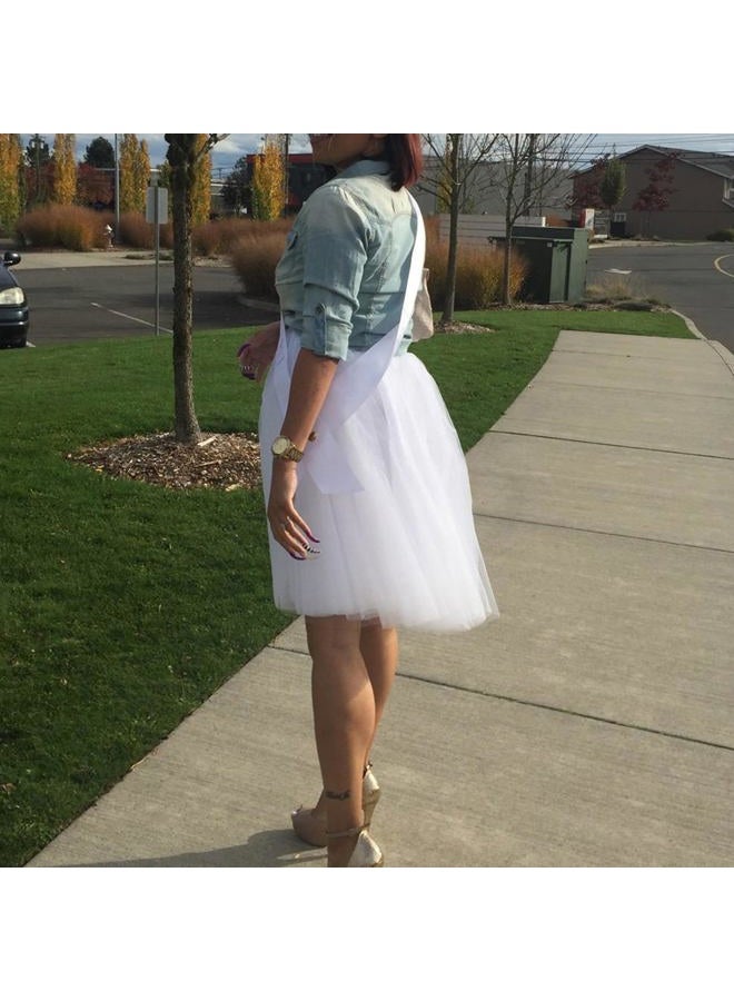 WDPL Women's A Line Short Knee Length Tutu Tulle Prom Party Skirt, White, L - Image 3