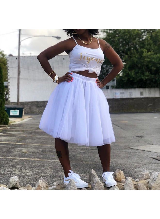 WDPL Women's A Line Short Knee Length Tutu Tulle Prom Party Skirt, White, L - Image 5