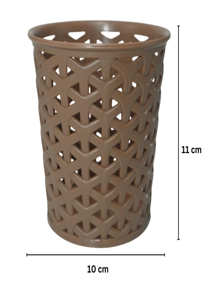 MORVI Linea Small Round Plastic Multipurpose Organizer For Kitchen, Bathroom, Salon, Office|Stationery,Cutlery,Pen,Makeup Brushes Holder|Hanging Toothbrush Stand |Pack Of 4 | BROWN LIGHT GREY PINK BLUE - Image 3