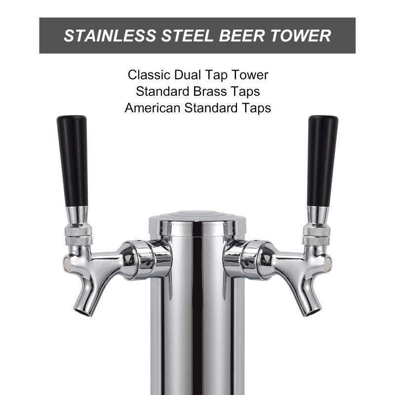Ferroday Kegerator Tower Dual Faucet Beer Tower Double Tap Beer Tower Dispenser Beer Tap Kegerator Parts Stainless Steel Tower Brass Faucet Stainless Core Pre-Assembled Lines 3"" Keg Tower Beer Keg Tap - Image 2