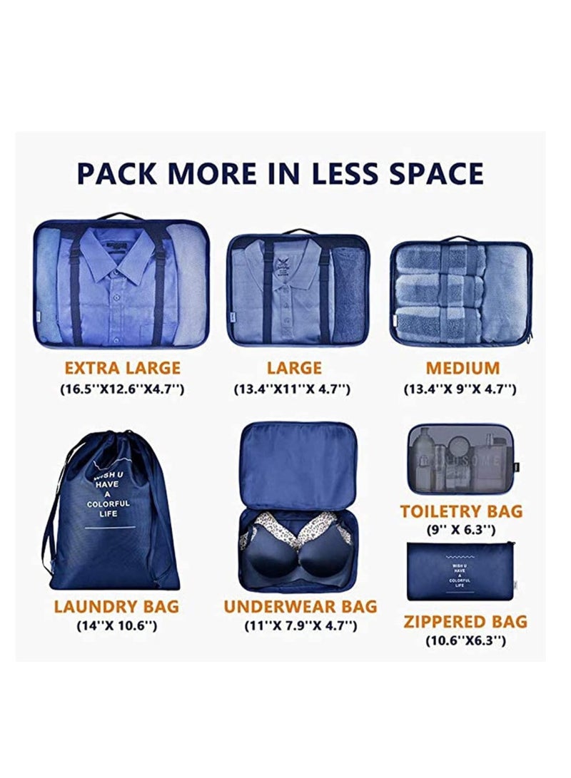 DUNISO 7 Pcs/Set Square Travel Luggage Storage Bags Clothes Organizer Pouch Case(Deep Blue) - Image 3