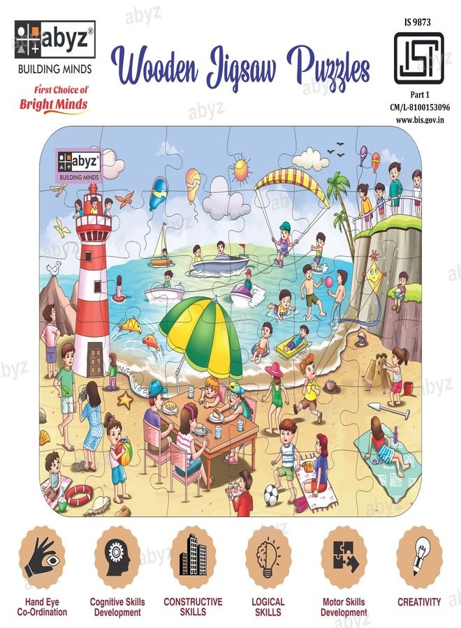 ABYZ Wooden Jigsaw Puzzle - Beach Playset for Fun Educational & Little Explorers, 36-Pieces Pack of 3 Fun Games with Multicolor | Birthday Gift for (4-6 Years) Age Kids. - Image 3