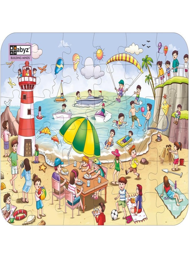 ABYZ Wooden Jigsaw Puzzle - Beach Playset for Fun Educational & Little Explorers, 36-Pieces Pack of 3 Fun Games with Multicolor | Birthday Gift for (4-6 Years) Age Kids. - Image 1