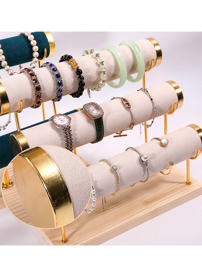 3 Tier Bracelet Rack,Beige Velvet Material,Jewelry Organizer and Display Rack,Detachable Bracelet Display Rack,Suitable for Organizing Watches/Bracelets/Necklaces