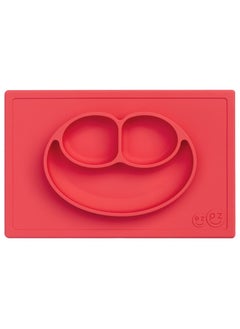 ezpz Happy Mat - 100% Silicone Kids Plate Suction Plate Babies With Built-In Placemat For Toddlers + Preschoolers -  Coral  - Image 1
