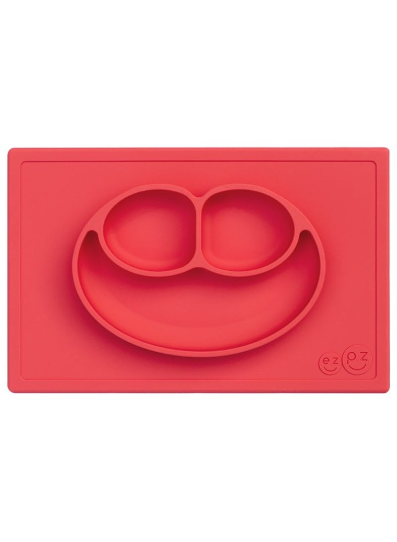 ezpz Happy Mat - 100% Silicone Kids Plate Suction Plate Babies With Built-In Placemat For Toddlers + Preschoolers -  Coral - Image 1