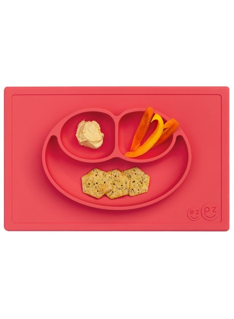 ezpz Happy Mat - 100% Silicone Kids Plate Suction Plate Babies With Built-In Placemat For Toddlers + Preschoolers -  Coral - Image 2
