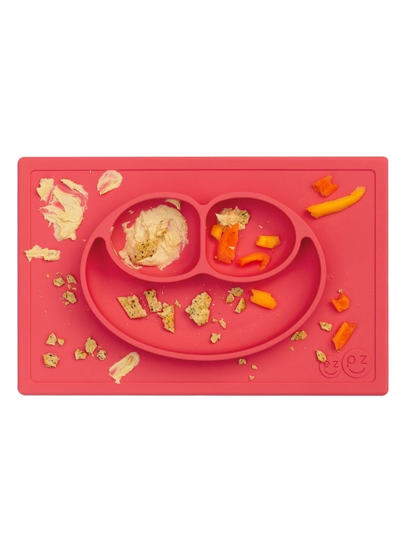 ezpz Happy Mat - 100% Silicone Kids Plate Suction Plate Babies With Built-In Placemat For Toddlers + Preschoolers -  Coral - Image 3
