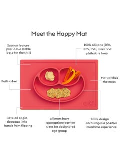 ezpz Happy Mat - 100% Silicone Kids Plate Suction Plate Babies With Built-In Placemat For Toddlers + Preschoolers -  Coral  - Image 4