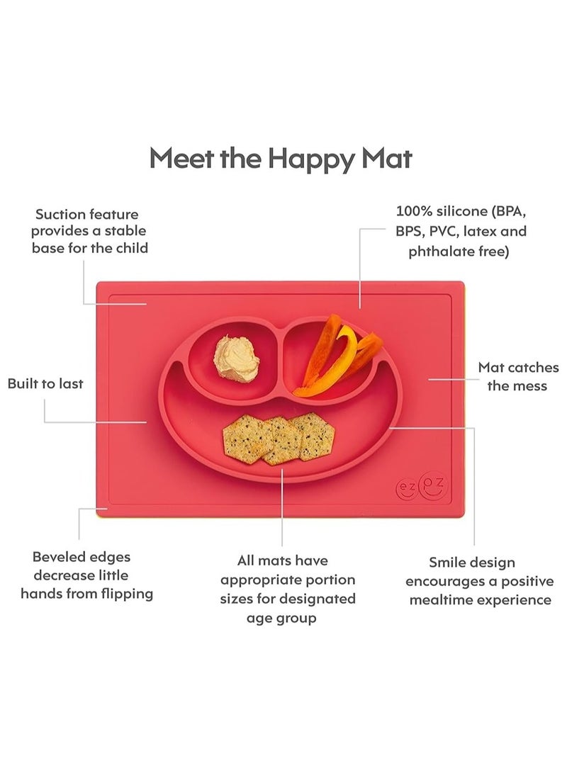 ezpz Happy Mat - 100% Silicone Kids Plate Suction Plate Babies With Built-In Placemat For Toddlers + Preschoolers -  Coral - Image 4