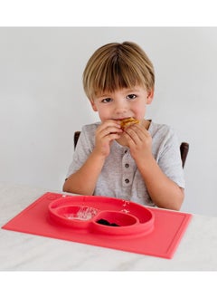 ezpz Happy Mat - 100% Silicone Kids Plate Suction Plate Babies With Built-In Placemat For Toddlers + Preschoolers -  Coral  - Image 5