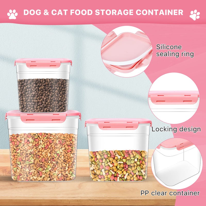 Elesunory 3 Pieces Animal Food Storage Containers, Plastic Dog Food Storage Container with Spoon, 4 Seal Buckles Pet Food Storage Containers for Dog Cat Treats(3.8 L+ 2.3L +1.2L) - Image 4