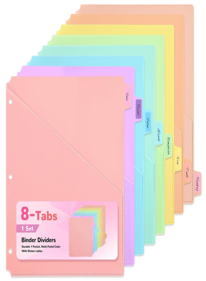 SUIN Binder Dividers with Pockets, 8 Tab - Heavy Duty Plastic Dividers for 3 Ring Binder, Letter Size Poly Page Separators with Tabs & Label Stickers, Diamond Texture, 8 Pastel Colors, 1 Pack - Image 1