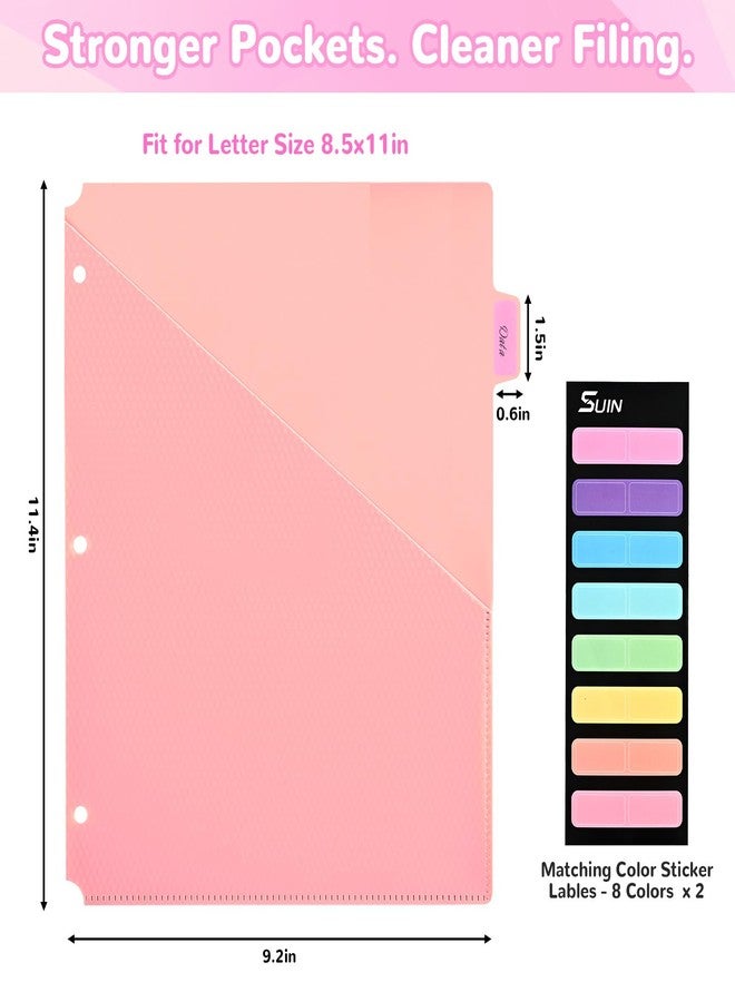 SUIN Binder Dividers with Pockets, 8 Tab - Heavy Duty Plastic Dividers for 3 Ring Binder, Letter Size Poly Page Separators with Tabs & Label Stickers, Diamond Texture, 8 Pastel Colors, 1 Pack - Image 2