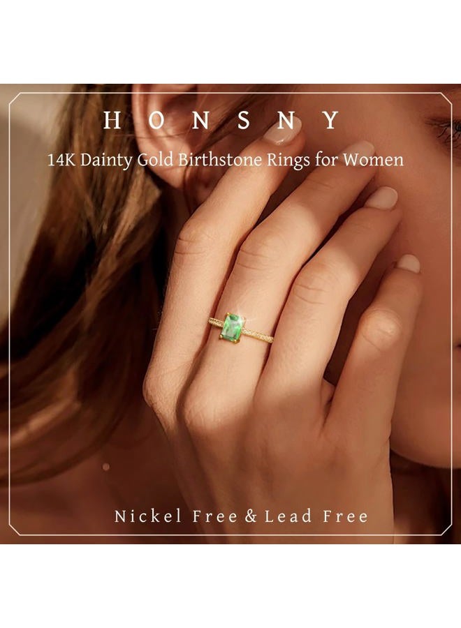 Honsny Gold Birthstone Rings for Women Non Tarnish Wedding 14K Gold Plated Emerald Engagement Promise Rings Cubic Zirconia Stackable Dainty Gemstone Pinky Eternity Band Ring Jewelry Birthsday Gifts, 7 - Image 2