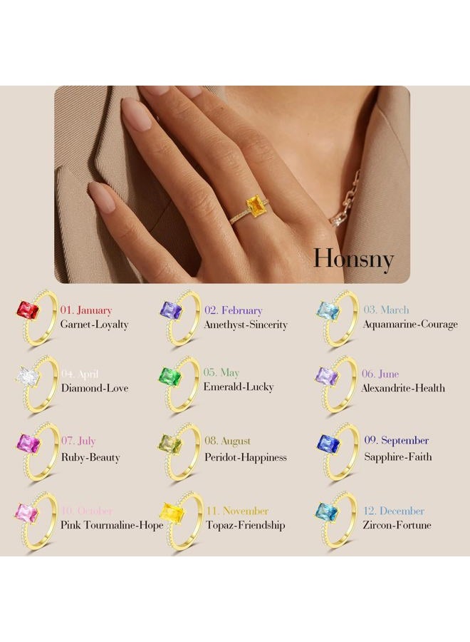 Honsny Gold Birthstone Rings for Women Non Tarnish Wedding 14K Gold Plated Emerald Engagement Promise Rings Cubic Zirconia Stackable Dainty Gemstone Pinky Eternity Band Ring Jewelry Birthsday Gifts, 7 - Image 3