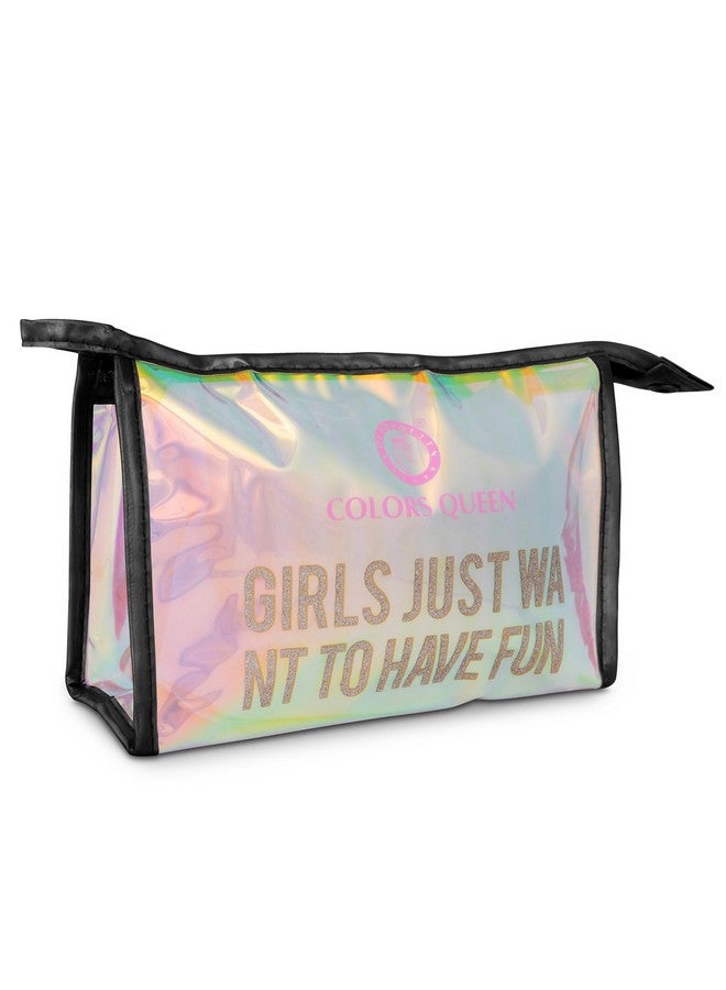 COLORS QUEEN Girls Just Want To Have Fun Rainbow Makeup Pouch | Cosmetic Organizer Bag Waterproof Makeup Pouch For Women And Girl - Image 1