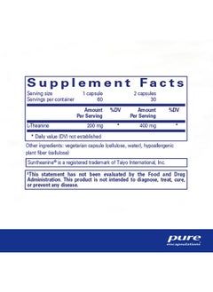 Pure Encapsulations Ltheanine ; Amino Acid Supplement For Relaxation* ; 60 Capsules  - Image 3
