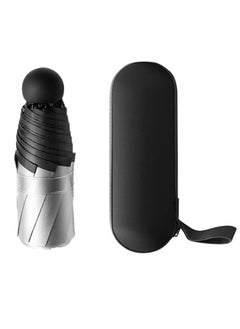 Windproof Travel Umbrella, Strong 8 Ribs Mini Umbrella Small UV Umbrella with Capsule Case, Portable Compact Folding Umbrella