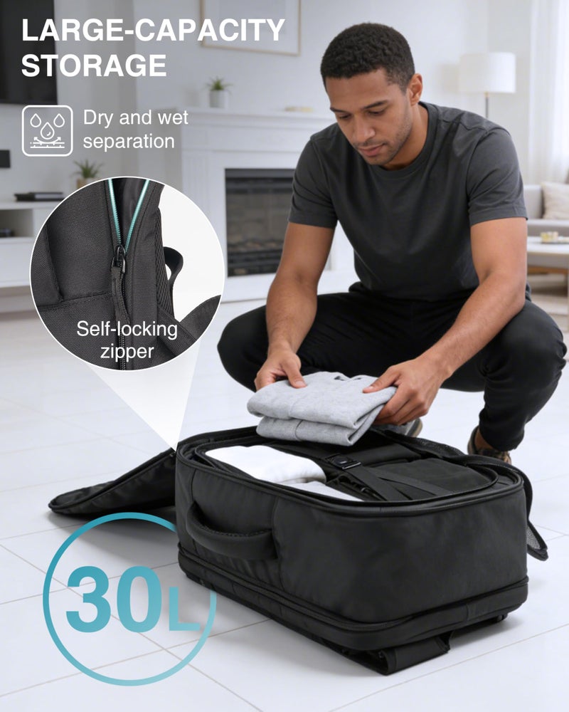 Moysoon TSA-Friendly Travel Backpack with Laptop Compartment, 30L Carry-On Backpack for Men & Women, 180Â° Lay-Flat Design, Waterproof & Durable 1000D Oxford, Fits 15.6" Laptop - Image 3