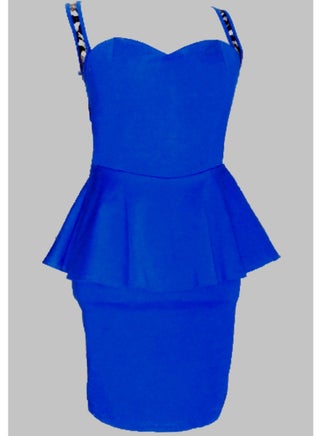 Women royal blue peplum lycra spandex short party dress