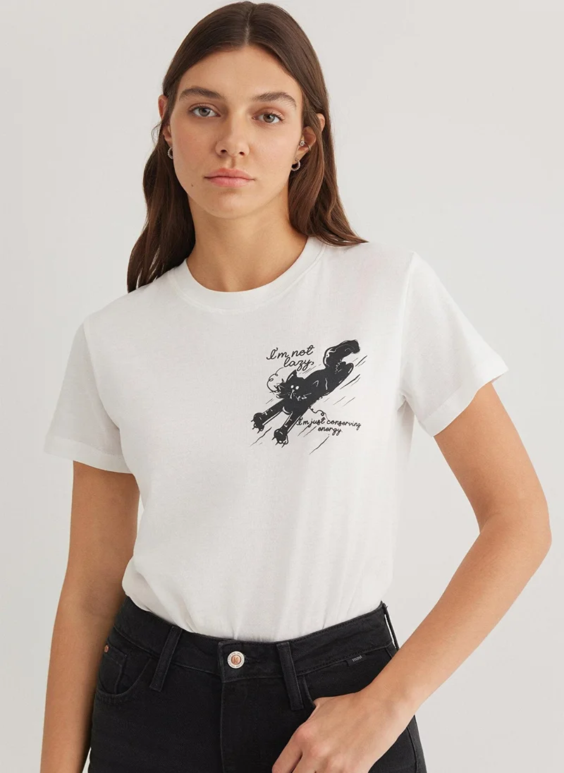 MAVI Cat Printed White T-Shirt