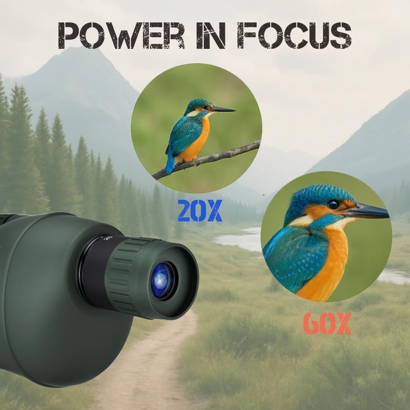 BARSKA 20-60x60mm Colorado Zoom Straight Spotting Scope Waterproof with Flip-Down Lens for Target Shooting Range Hunting Birding - Image 3