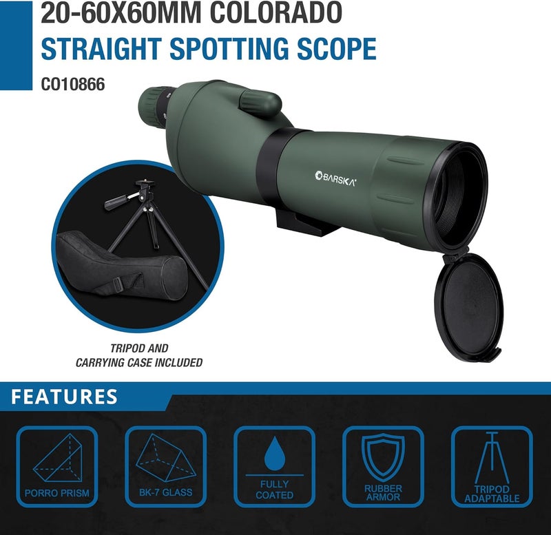 BARSKA 20-60x60mm Colorado Zoom Straight Spotting Scope Waterproof with Flip-Down Lens for Target Shooting Range Hunting Birding - Image 4