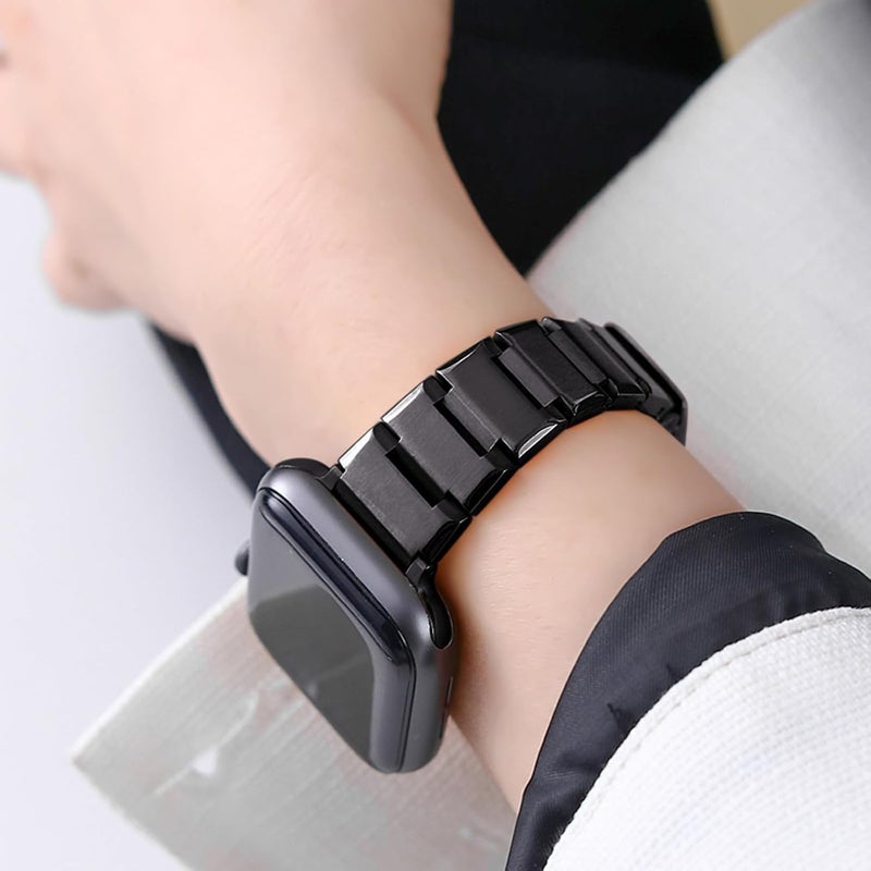 سوار من الفولاذ المقاوم للصدأ من CHANCHY لساعة Apple Watch Ultra بمقاسات 49 مم و45 مم و44 مم و42 مم و38 مم و40 مم و41 مم، حزام معدني مع مشبك قابل للطي لساعة Apple Watch Series 8 و7 و6 و5 و4 و3 و2 و1 للرجال (أسود، 49 مم و45 مم و44 مم و42 مم) - Image 5
