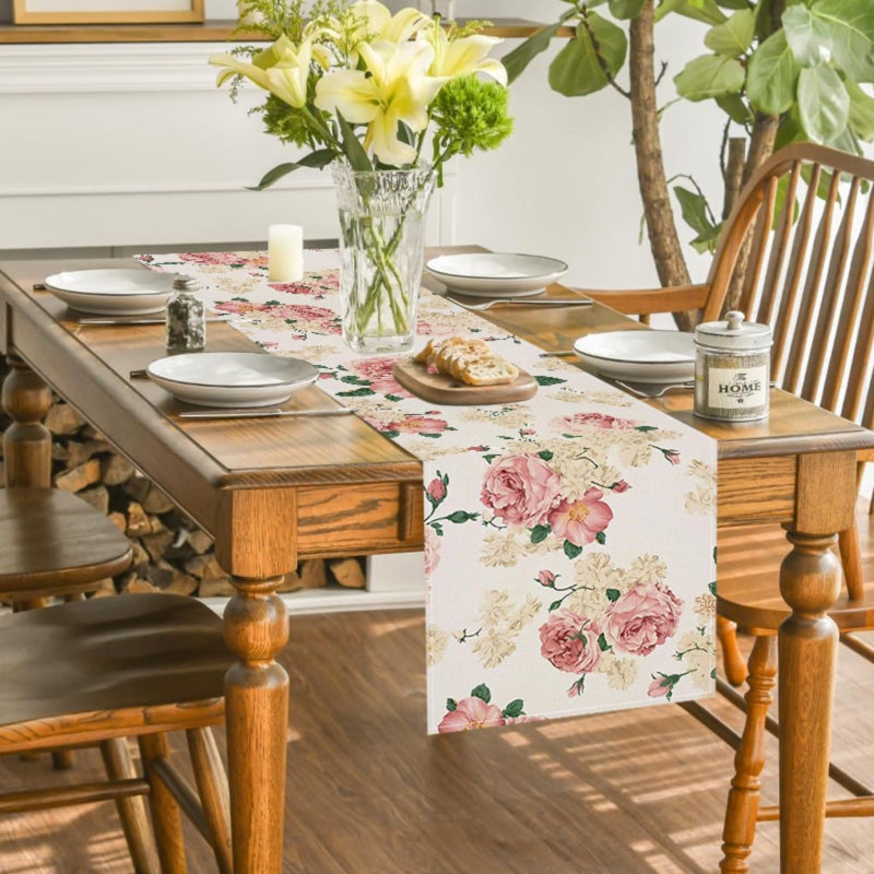 ZCHOMI Spring Pink Peony Table Runner 13x72 Inch Spring Pink and Yellow Flowers Kitchen Dinning Table Decoration for Indoor Outdoor Home Party DÃ©cor - Image 3
