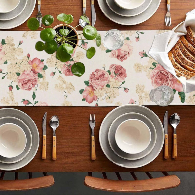 ZCHOMI Spring Pink Peony Table Runner 13x72 Inch Spring Pink and Yellow Flowers Kitchen Dinning Table Decoration for Indoor Outdoor Home Party DÃ©cor - Image 5