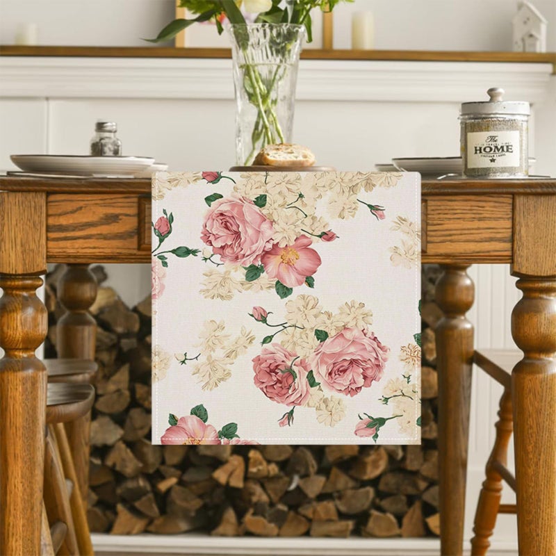 ZCHOMI Spring Pink Peony Table Runner 13x72 Inch Spring Pink and Yellow Flowers Kitchen Dinning Table Decoration for Indoor Outdoor Home Party DÃ©cor - Image 2