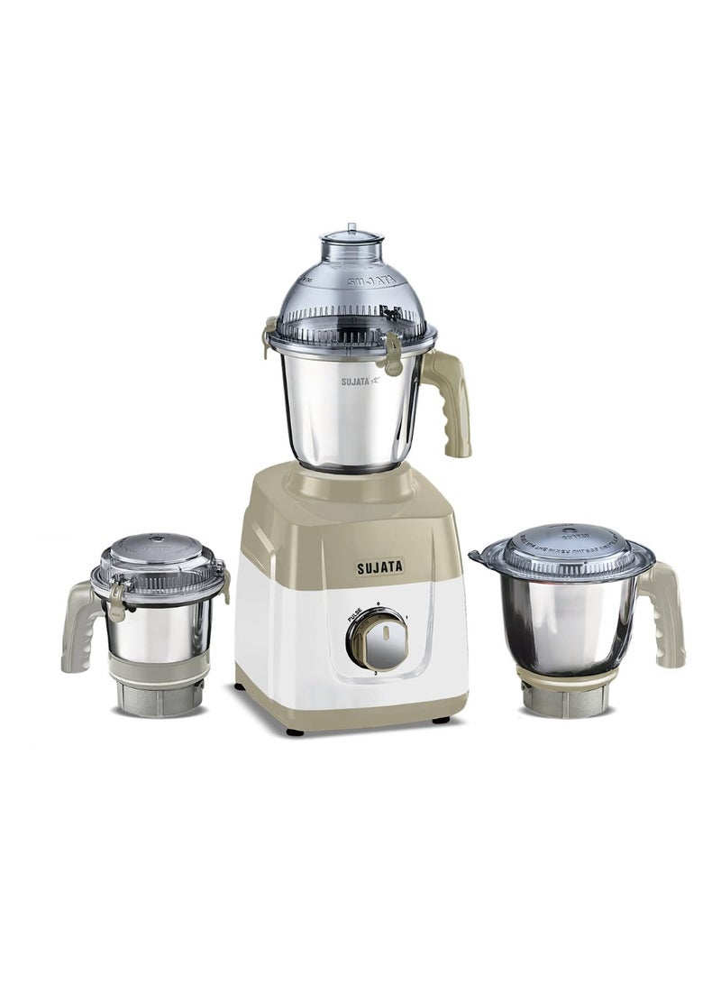 Sujata MG02 Mixer Grinder 1000Watts |Double Ball Bearing Motor|24000 RPM|Non-Stop 90 Mins Running|3 Food Grade Steel Jars including 1500ml Multipurpose, 1000ml Grinder, 500ml Chutney Jar|Beige & White - Image 1