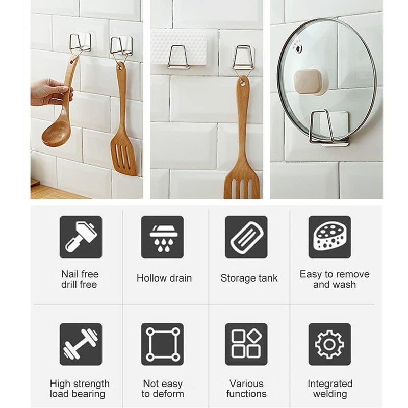 ROLOZY Rolozy 2pcs Self Adhesive Stainless Steel Sink Sponge Holder Waterproof Kitchen Sink Scrubber Quick Drying Kitchen Accessories Storage Rack Stand for Dishcloth Dishrag Wool Exfoliate Strainer Stopped  - Image 5
