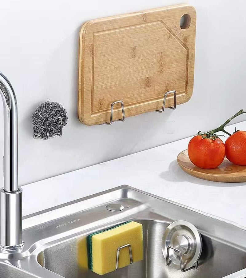 ROLOZY Rolozy 2pcs Self Adhesive Stainless Steel Sink Sponge Holder Waterproof Kitchen Sink Scrubber Quick Drying Kitchen Accessories Storage Rack Stand for Dishcloth Dishrag Wool Exfoliate Strainer Stopped  - Image 4