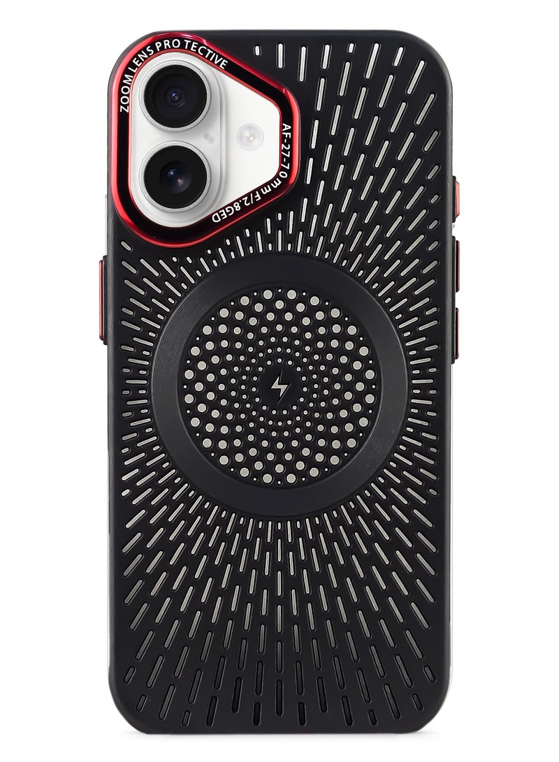 New Heat Dissipation Magsafe phone case Ultra Slim for iphone 16 (6.1 Inch) Support Magnetic Wireless Charge Shockproof Bumper cover (Black)