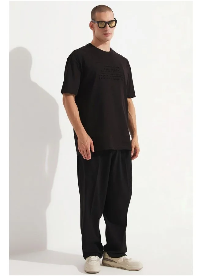 جون June Men Oversize Pattern Embossed Printed Crew Neck Tshirt Black