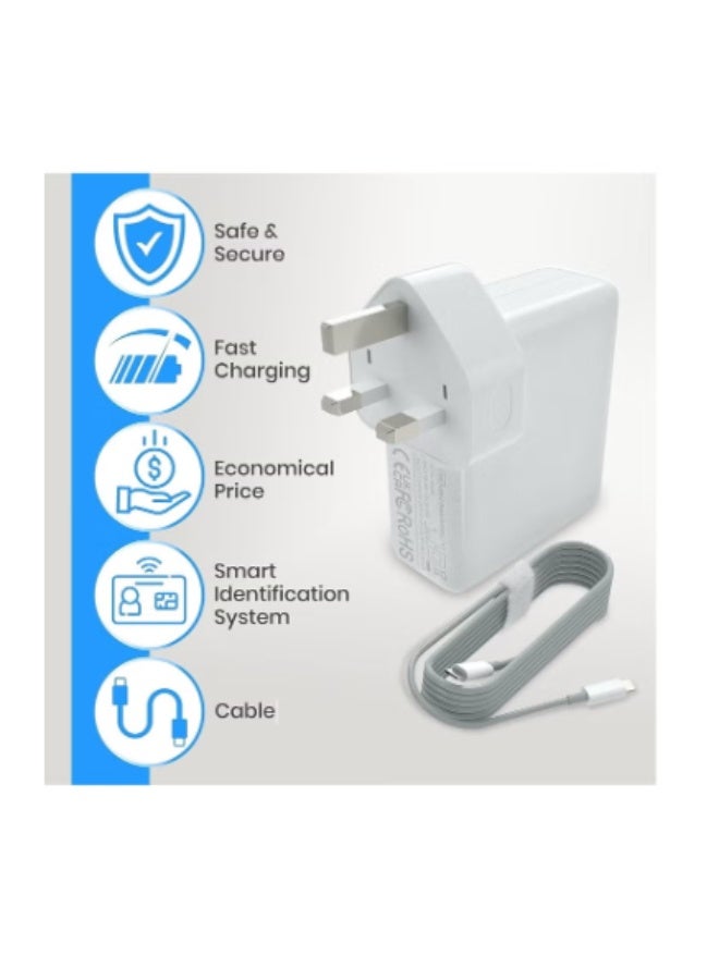 Terabyte 96W Type C Macbook Pro-Air Fast Replacement Charger, Power Adapter works with 13, 14, 15, 16 Inch 2016/17/18/19/20 Model Laptops, Tabs & Smartphones, Thunderbolt Charger with USB C Cable, 15 - Image 2